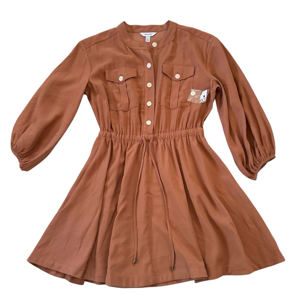 NEW Nine West Fit & Flare Utility Dress Mocha Color Womens Size Small